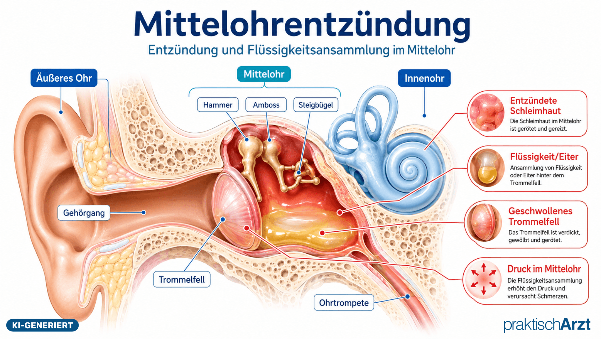 KI generiert - Anatomische Darstellung Mittelohrentzündung