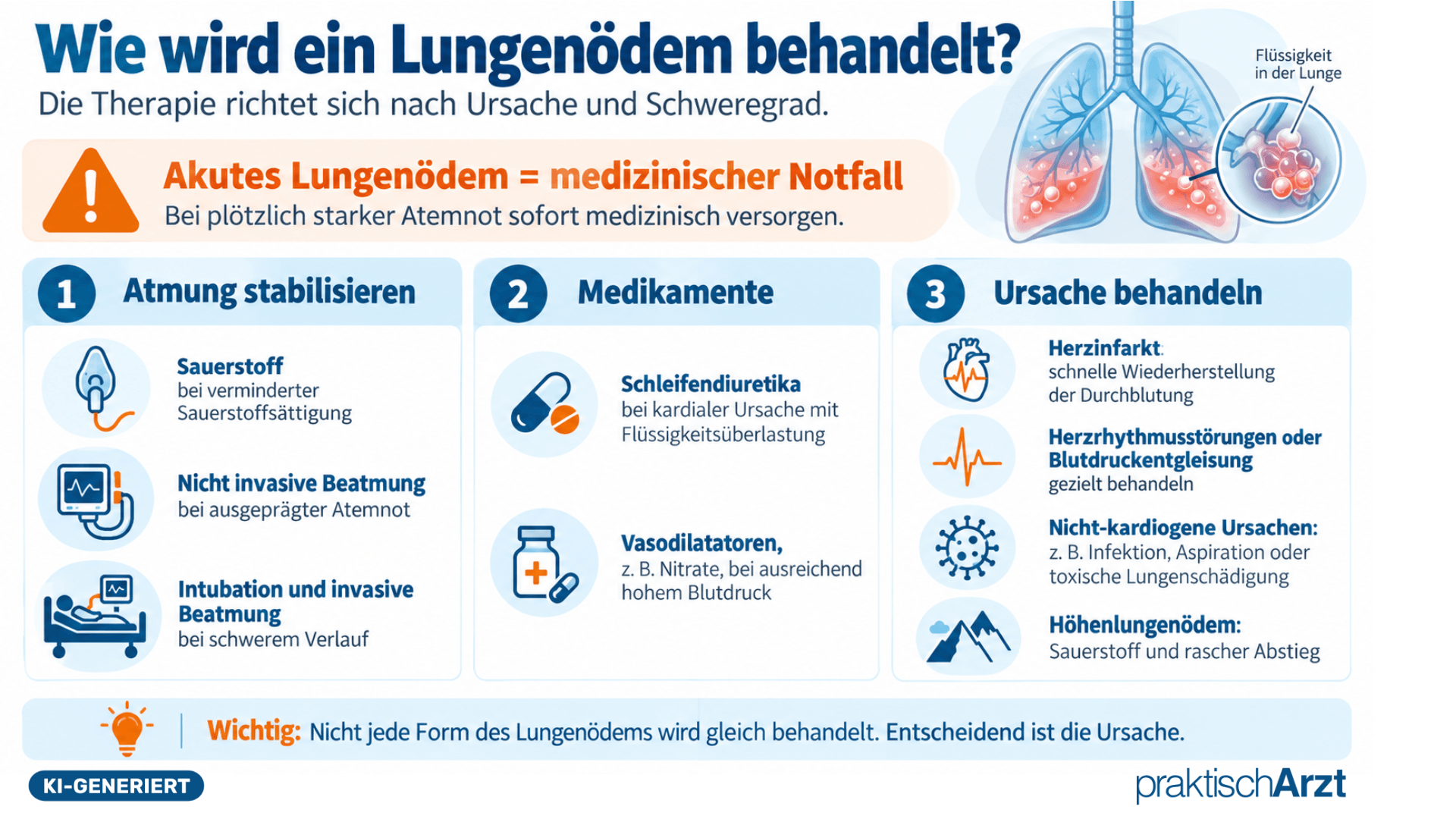 Infografik Behandlung Lungenödem KI generiert - Infografik Behandlung Lungenödem