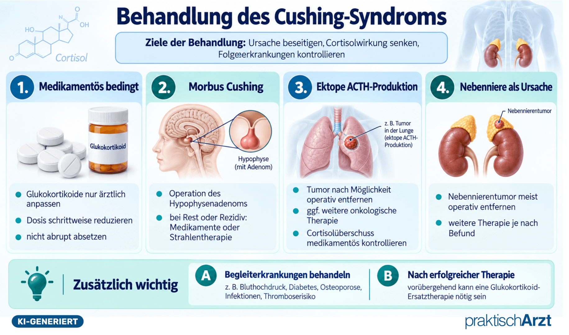 Infografik Behandlung Des Cushing Syndroms KI generiert - Infografik Behandlung Des Cushing Syndroms