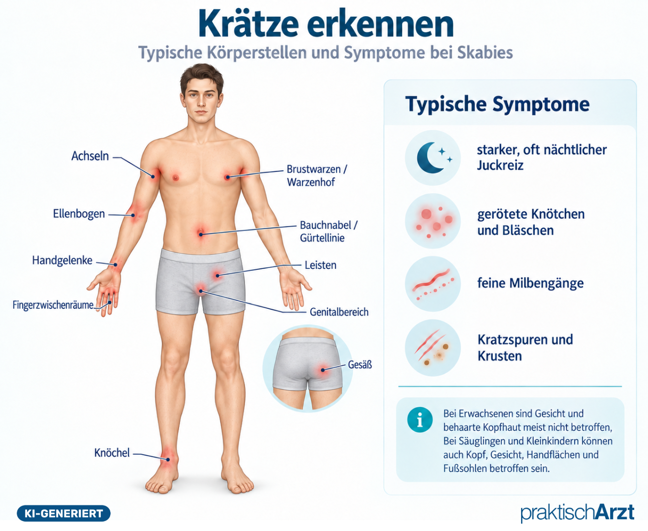 Infografik Krätze Erkennen KI generiert - Infografik Krätze Erkennen