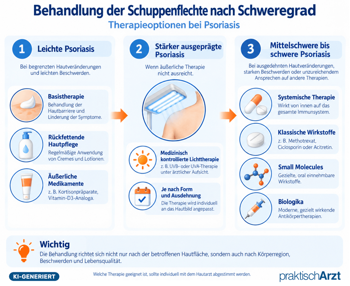 Infografik Schuppenflechte Behandlung Nach Schweregrad KI generiert - Infografik Schuppenflechte Behandlung Nach Schweregrad