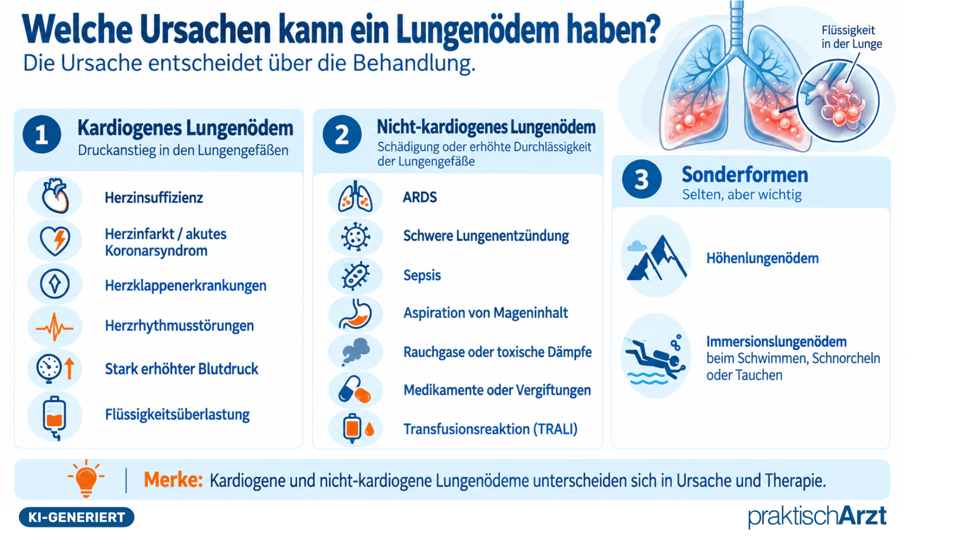Infografik Ursachen Lungenödem KI generiert - Infografik Ursachen Lungenödem