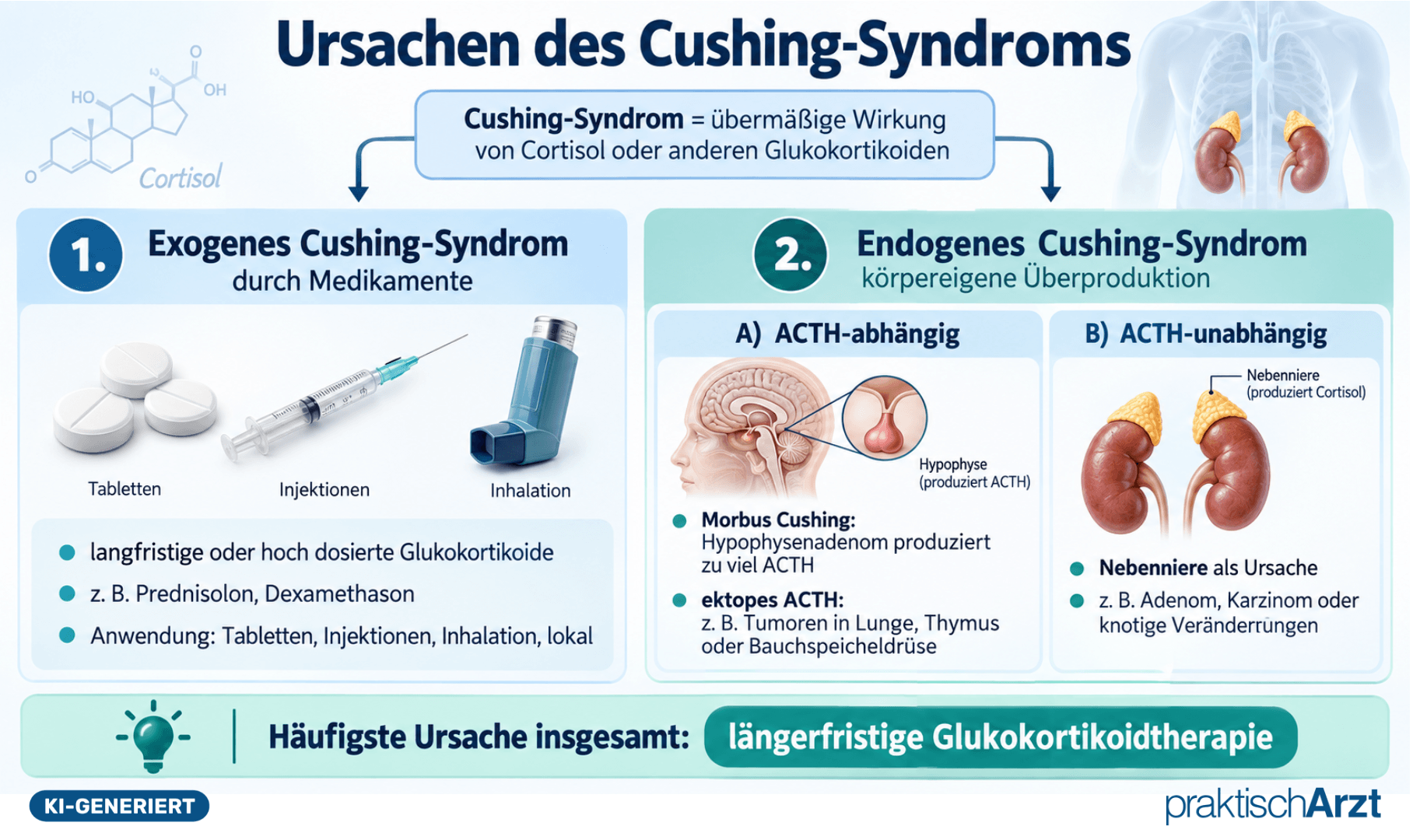 Infografik Ursachen Des Cushing Syndroms KI generiert - Infografik Ursachen Des Cushing Syndroms