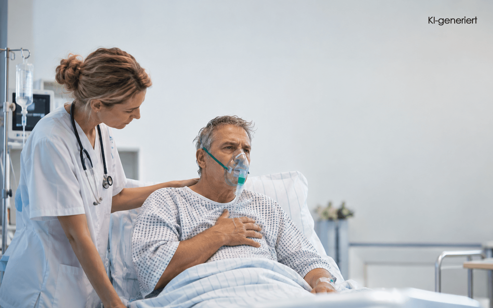 KI generiert - Fürsorgliche Pflege eines Patienten mit Lungenödem im Krankenhaus