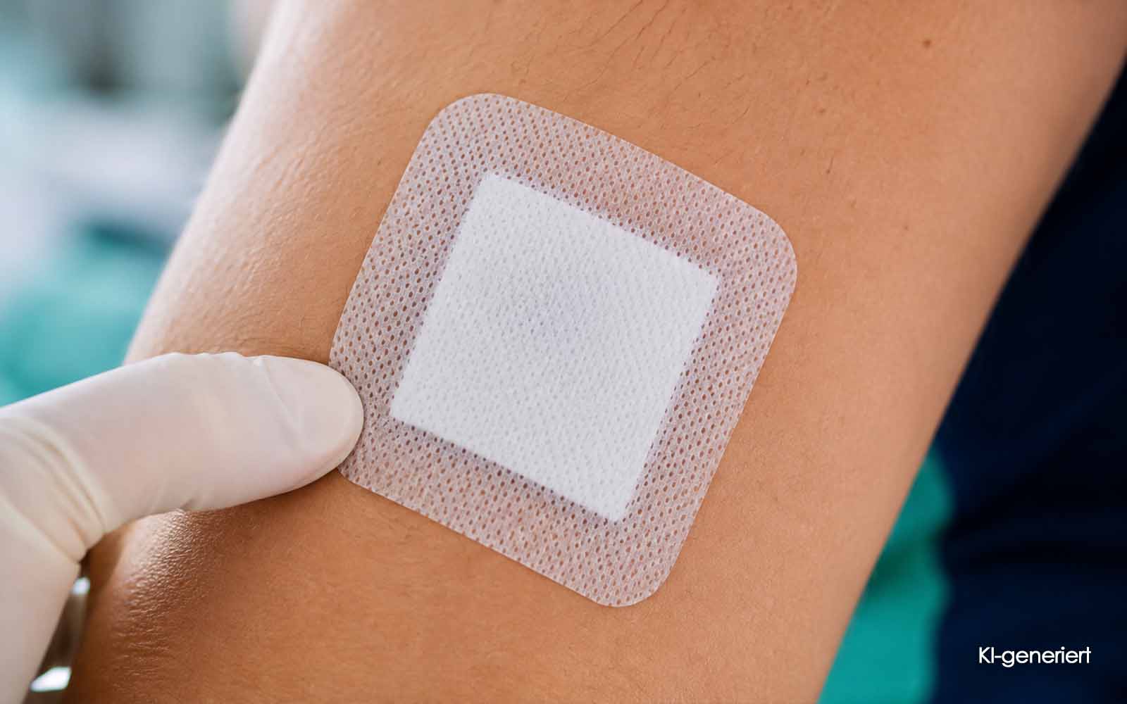 KI generiert - Pflasterverband auf einer Hautverletzung am Oberarm.