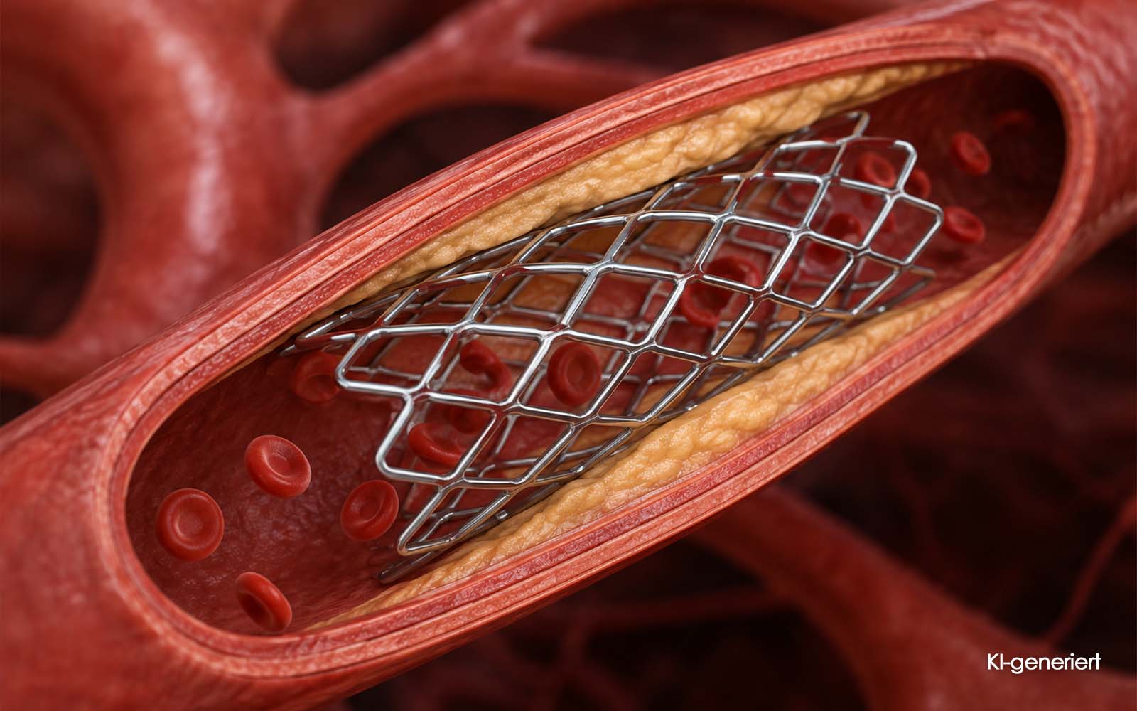 KI generiert - Stent in einem verengten Blutgefäß zur Offenhaltung der Arterie.