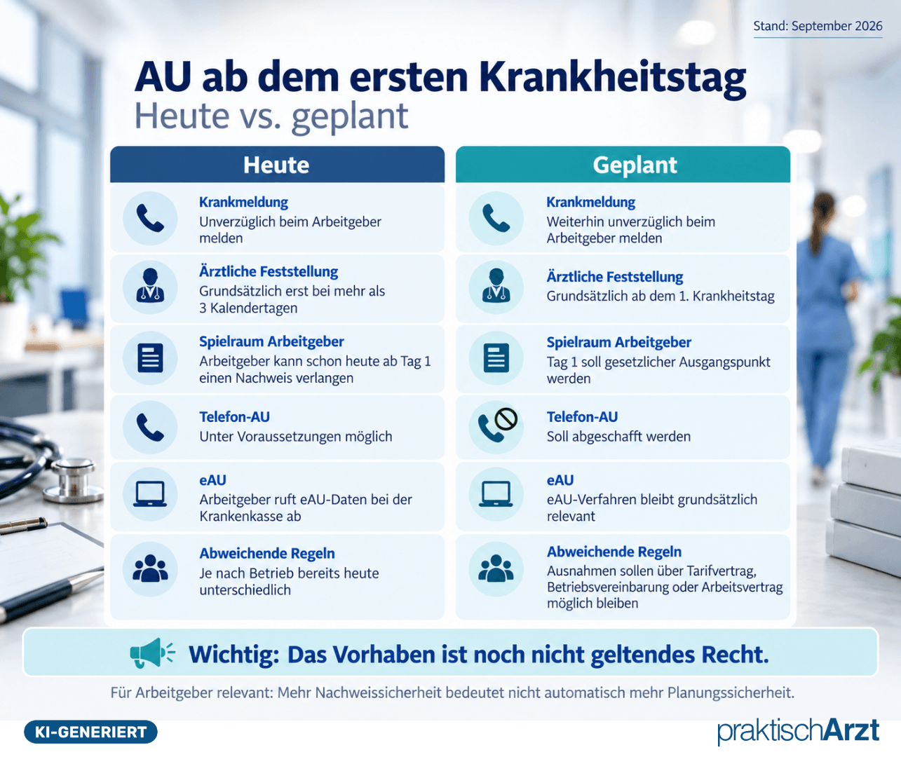 KI generiert - Infografik Au Ab Dem Ersten Krankheitstag Neu